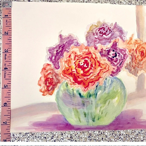 Original Watercolor Painting NWOT Flowers In Vase Ready To‎ Frame - Picture 6 of 6